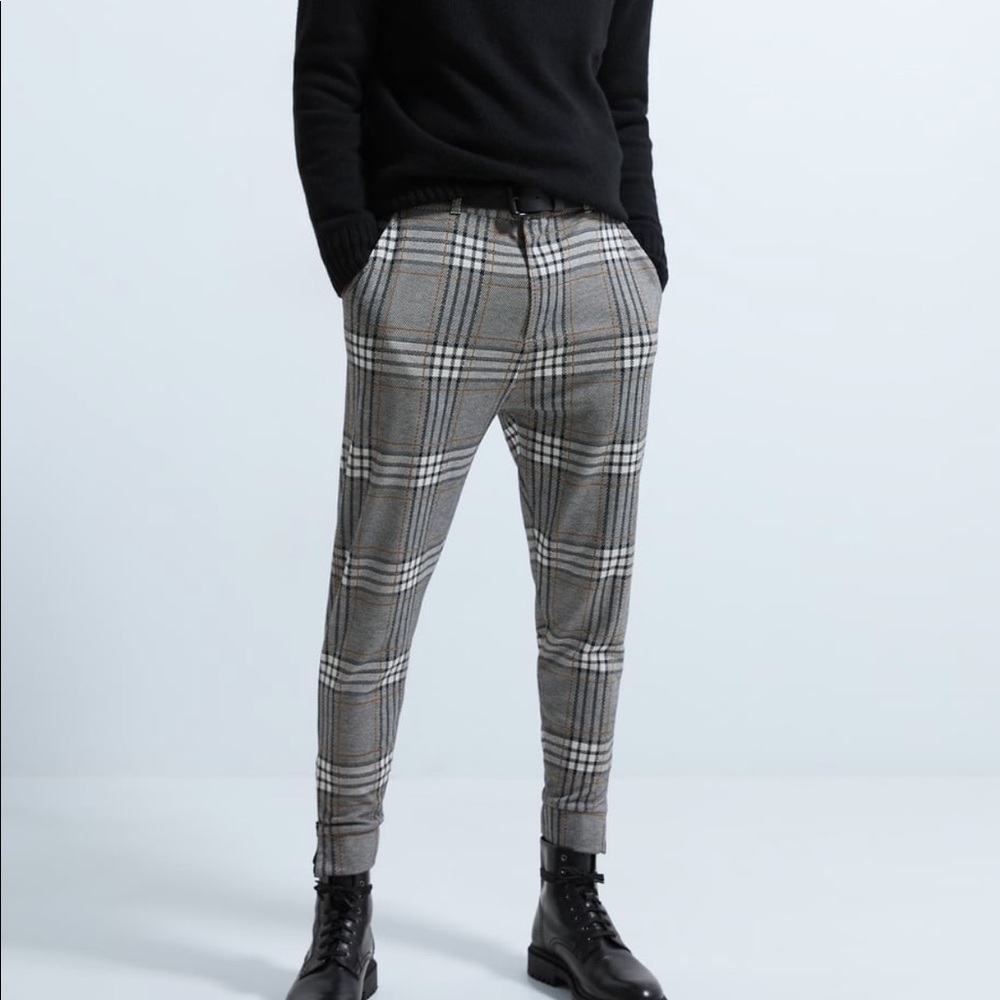 NWT ZARA Plaid Pants with Ankle Zip